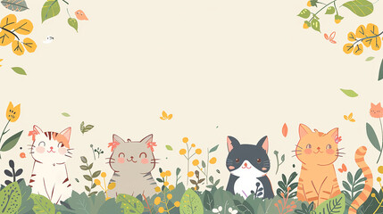 Background poster with blank space for writing letters, with cute cats on around