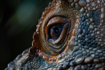 Fototapeta premium Close-up shot of a reptile eye, capturing the vibrant colors and textured scales around it with great detail