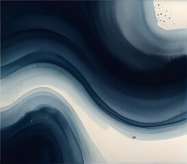 Abstract watercolor paint background dark blue gradient color with fluid curve lines texture and...