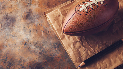 Background with a blank space for writing letters, accompanied by a side view illustration of American football