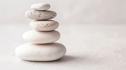 A stack of pebbles arranged in a simple yet elegant pattern, symbolizing balance and tranquility, minimalist style
