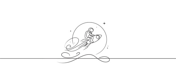 Single continuous line of astronaut, Space traveler astronaut concept. one line astronaut vector illustration - obrazy, fototapety, plakaty