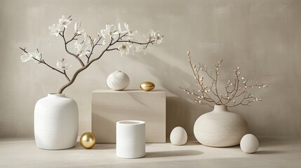 Modern Minimalist Interior Design With Stone Podium For Product Presentation