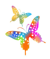 Rainbow butterfly of dots. hand drawing. Not AI. Vector illustration