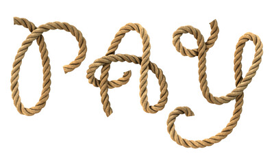 3D render of the text "pay" with a rope texture © Nullazy
