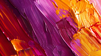 abstract oil paint background featuring bold strokes of crimson gold and purple.