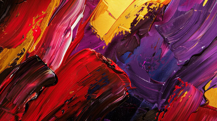 abstract oil paint background featuring bold strokes of crimson gold and purple.