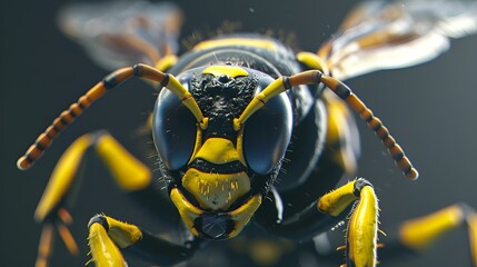 AI generated illustration of a close-up of a wasp hornet on black background - obrazy, fototapety, plakaty