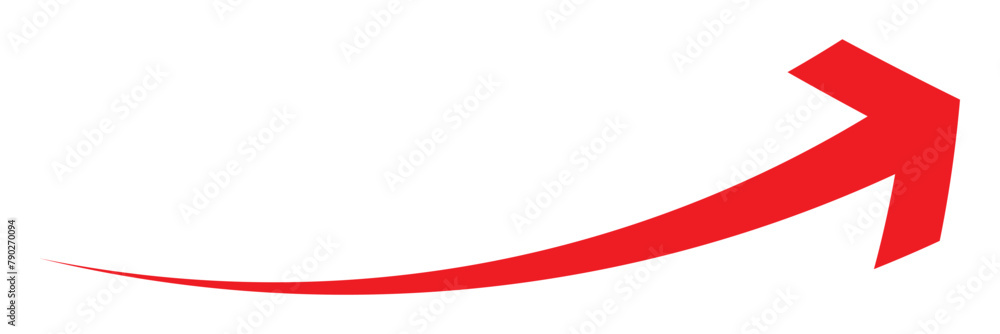 Poster long arrow vector icon. red horizontal arch arrow. red right pointer, direction, position symbol arr