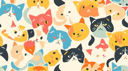 AI generated illustration of colorful cats on a white background