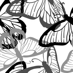 A seamless background with butterflies. hand drawing. Not AI, Vintage background. Vector illustration