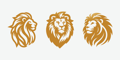 set of lion head silhoutte vectors logo gold gradient color