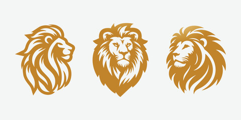 set of lion head silhoutte vectors logo gold gradient color © Artsy N
