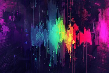 Abstract glitch art in the style of neon rainbow color palette