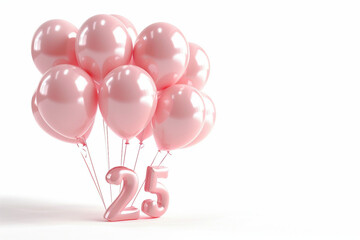 High Definition Elegance: Pastel Pink Ballooned Number 25 on white background