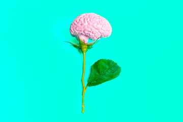 Vibrant Flower Made of a Human Brain on Green