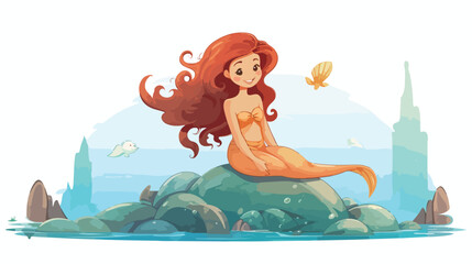 Beautiful little mermaid with a starfish sitting on