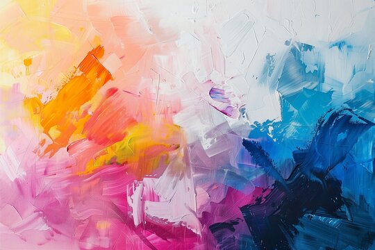 An abstract acrylic and watercolor painting of multicolored paint on a white background