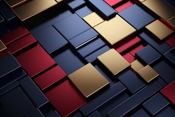 a futuristic 3d background with geometric shapes in shades of blue, gold, white, and pink