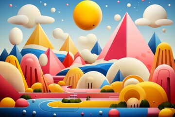 a futuristic 3d background with geometric shapes in shades with bubbles of blue, gold, white,orange, and pink - 790275012