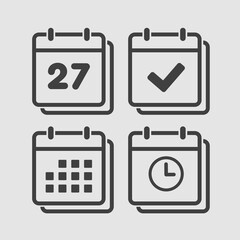 Icon calendar number 27, agenda app, timer, done