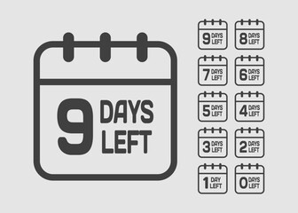 Countdown daily page calendar icon - 9 days left