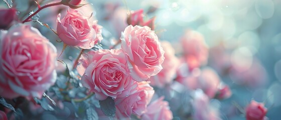 Blooming Pink Roses - obrazy, fototapety, plakaty