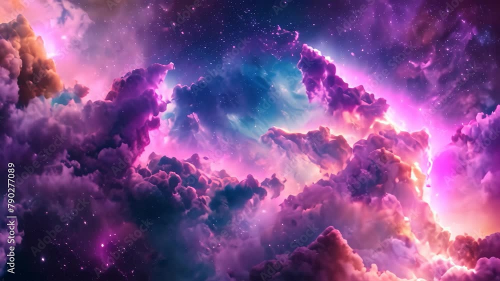 Poster this photo showcases a lively and colorful space filled with an array of stars and clouds, psychedel