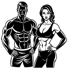 fitness-man-and-girl-illustration-black-and-white