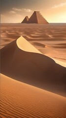 Fototapeta na wymiar Golden Desert Dunes Under Sunset Sky