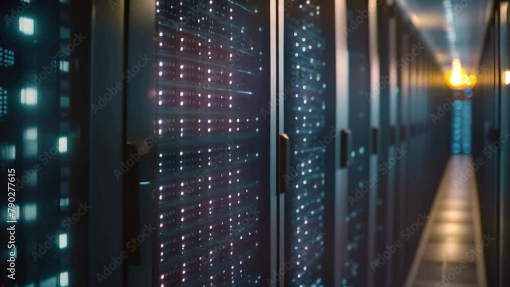 Poster a line of computer servers stacked neatly in a data center, ready to process large amounts of data, 