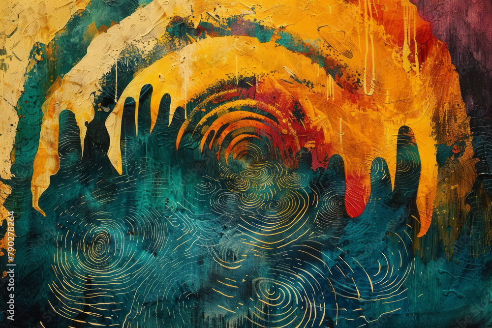 Fototapete a scene depicting a giant canvas painted using the swirling patterns of various fingerprints, each p