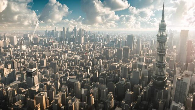 This aerial photo captures the impressive skyline of downtown Manhattan, showcasing the towering buildings and bustling cityscape, Reimagining of a futuristic Tokyo skyline