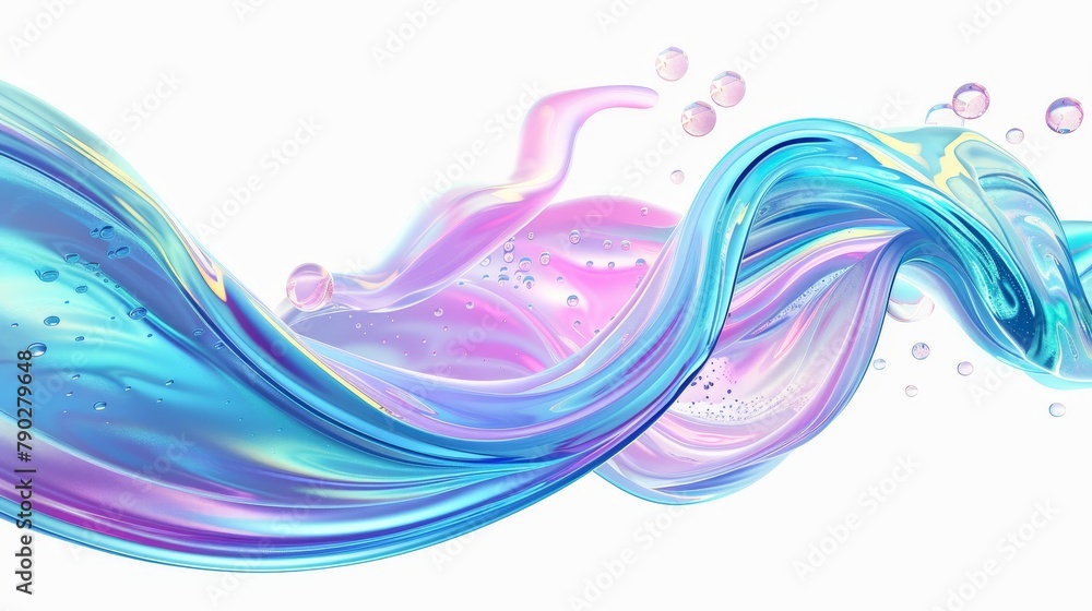Poster the wave of detergent, the flow of soap, the bubbles and the glowing curves create an abstract 3d mo