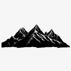 Black silhouette of mountains peaks, banner, illustration. Icon vector for logo, isolated on white background