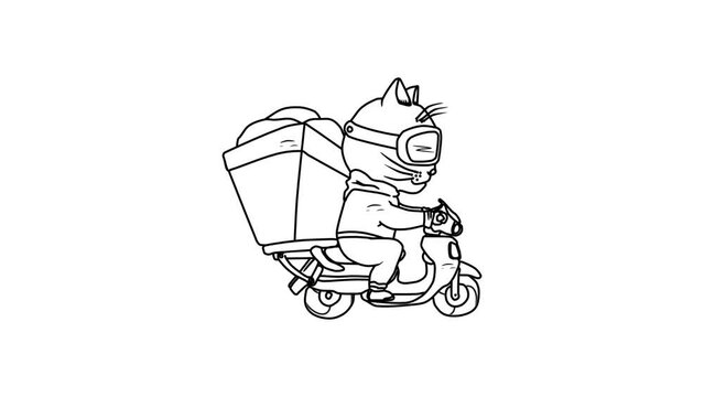 motion graphic illustration of a cat becoming a package delivery officer
