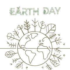 Earth Day Banner globe map with green recycling natural elements for environmental conservation. save our planet and Environmental problems represent continents and oceans. Ecology Caring for Nature.