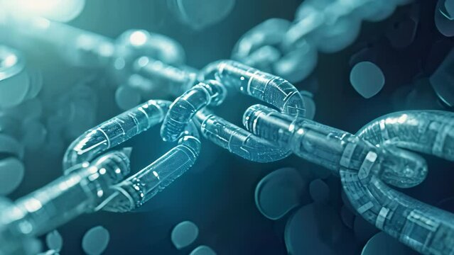 Close Up of Secured Chain With Blurry Background, Simplified blockchain network depicted on a clear background