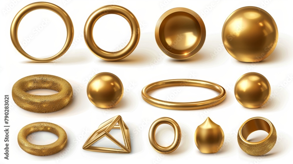 Aufkleber isolated abstract geometric gold 3d shape modern object. realistic golden torus and ring element on 