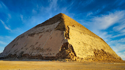 Spectacular view of the Bent Pyramid, built by the Pharoah Snefuru is the first example of a smooth...