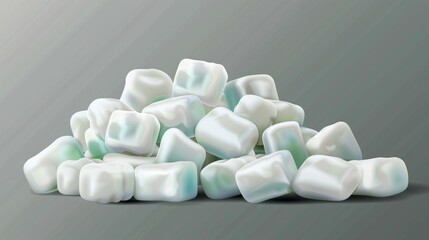 Isolated on transparent background, piles of menthol bubble gum pads and chewy candies for fresh breath. - obrazy, fototapety, plakaty