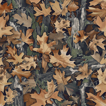Leaves Tree Bark Camouflage Seamless Pattern