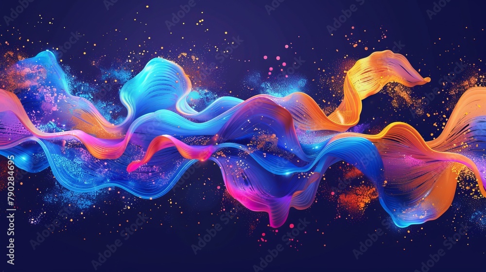 Poster with a faded chameleon blur spot with an y2k aura neon gradient. 3d abstract brush shape modern blen