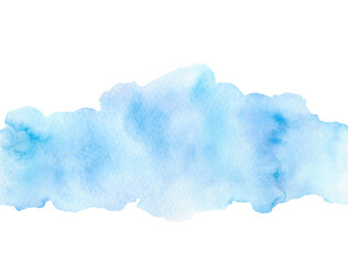 Abstract watercolor spot in blue shades with a gradient isolated on a white background, hand-drawn. Watercolor splash, water, sky, cloud. A decorative element for a design with a place for text.