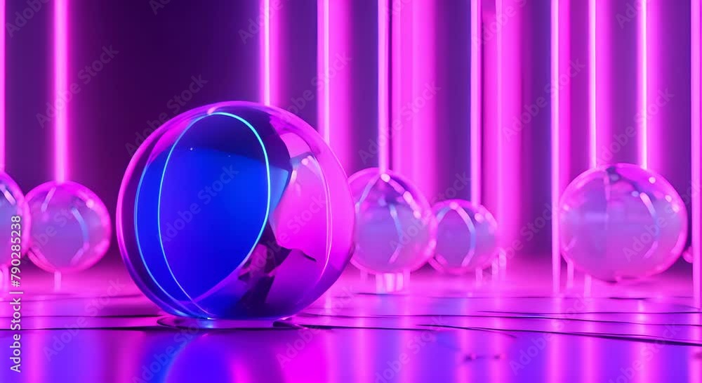 Poster neon shape futuristic deform 3d render abstract art video of surreal 3d ball or sphere in curve wavy