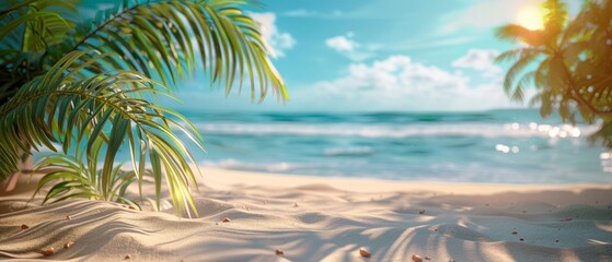 Fototapeta na wymiar Tropical Beach With Palm Trees and Ocean