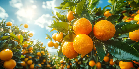 oranges on a tree ready for harvest - obrazy, fototapety, plakaty