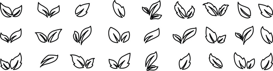 Fototapeta na wymiar Set green leaves icon vector isolated on white background. Various shapes of green leaves of trees and plants.Eps 10