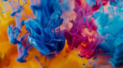 Abstract colorful patterns of ink spreading on the surface.