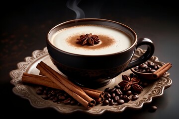 prepared cappuccino in a cup with milk